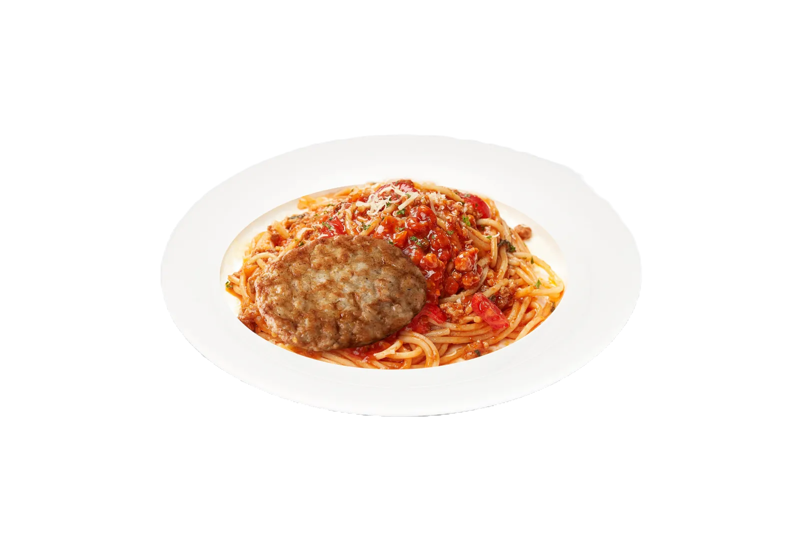 焗鮮茄肉醬漢堡扒意粉. Baked bolognese hamburger steak pasta